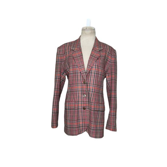 GAP 80's pink three buttons pink plaid vintage blazer size Large - Picture 7 of 9